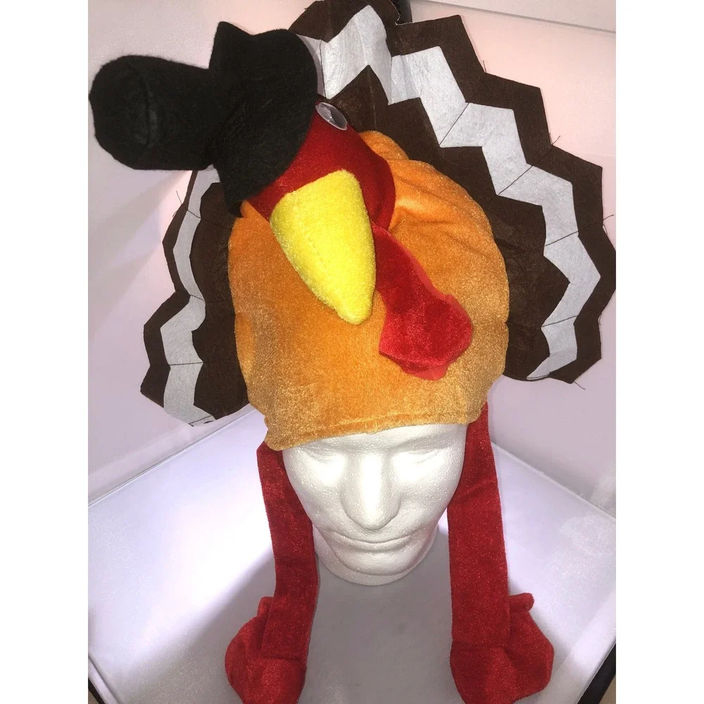 Thanksgiving Plush Turkey Hat Bundle of 2 Festive Novelty Costume Accessory